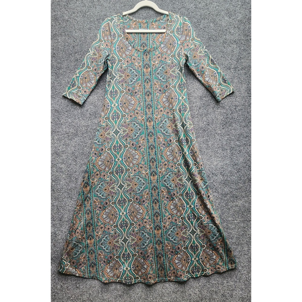 Soft Surroundings Cotton Modal Paisley Boho Swing Maxi Dress XS Small 3/4 Sleeve - Picture 2 of 10